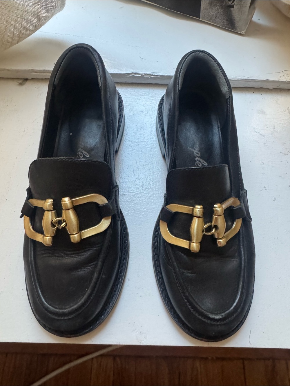 Free People Black Loafer with Gold Chain